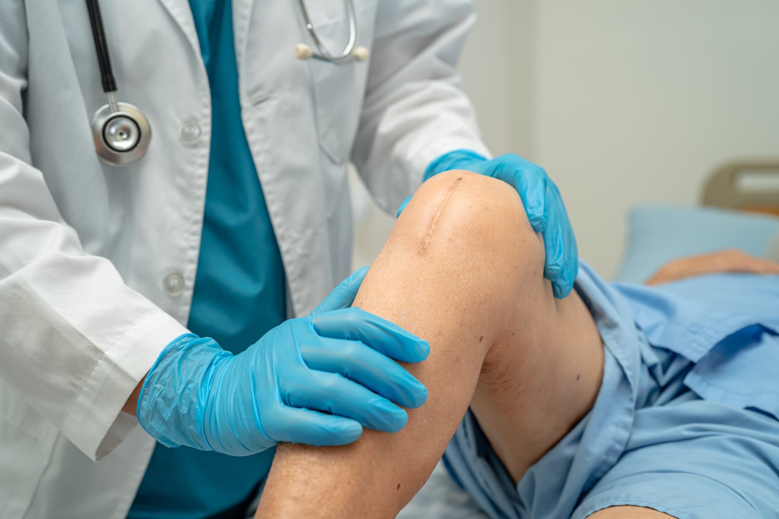 Knee examination during a consultation at London Cartilage Clinic, Harley Street